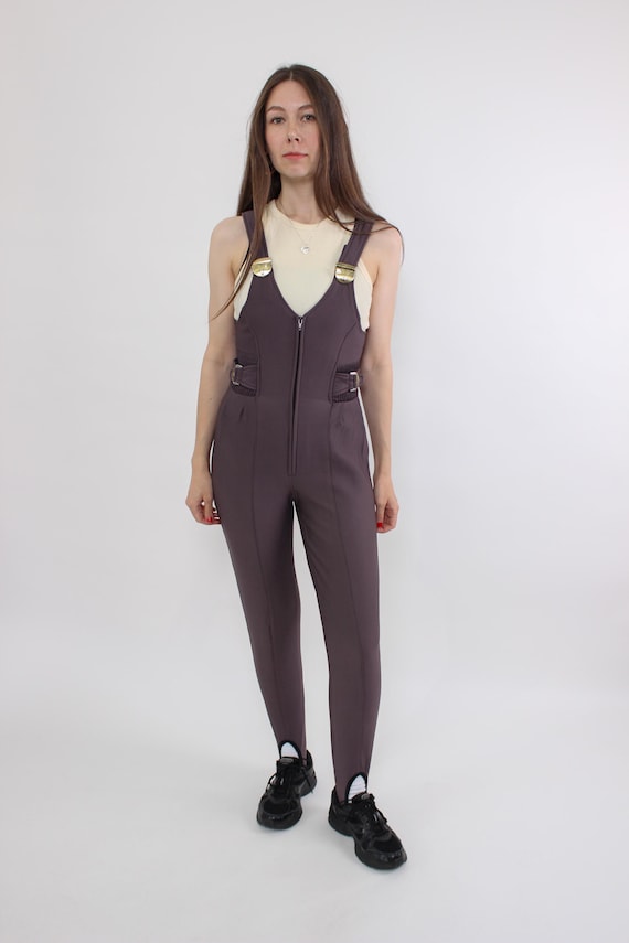 80s Vintage Grey Ski Suit Overalls: Retro One Piece Snow Bibs, Size M