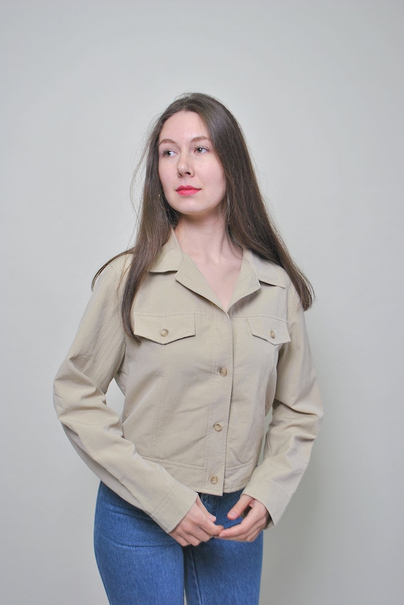 90s heavyweight crop shirt, vintage button front work wear shirt, Size M