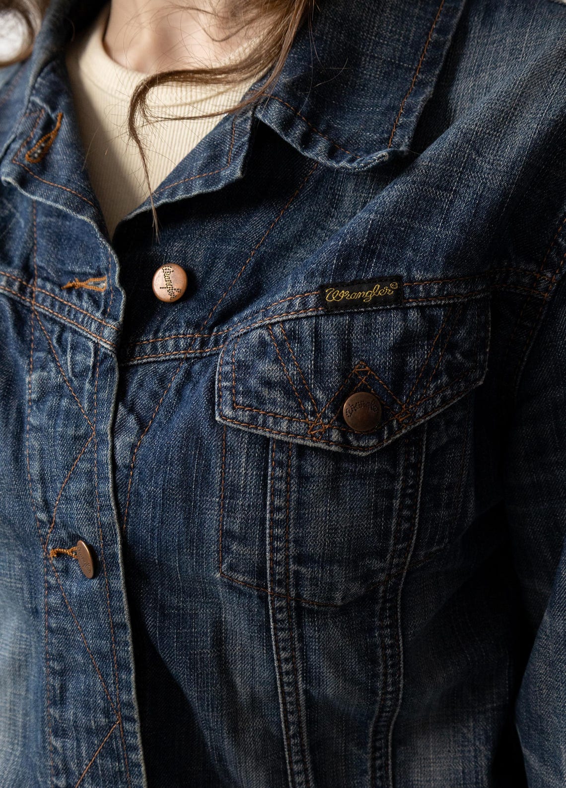 Wrangler Denim Jacket, Dark Wash Heritage Trucker, Y2K, Size L, Foto 2 von 5