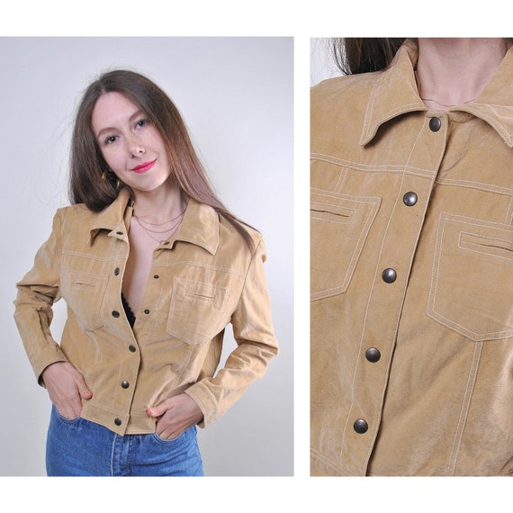 Vintage 90s Crop Jacket Velvet Sherpa Jacket Cropped Trucker