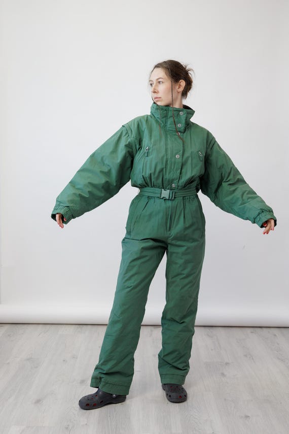 Daniel Hechter Forest Green Convertible Vintage Ski Suit Jumpsuit Zip Off Sleeves Size M