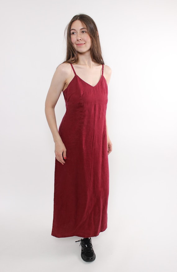 90s Red Cotton Maxi Dress Vintage Spaghetti Strap Slip Dress, Size M