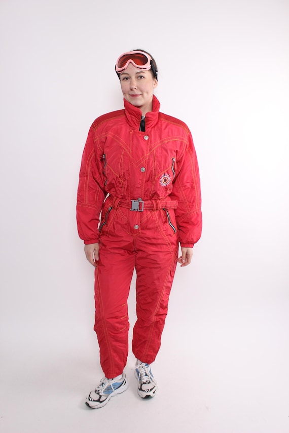 Vintage 90s One Piece Ski Suit, Women’s Snowsuit Winter Overall Size M