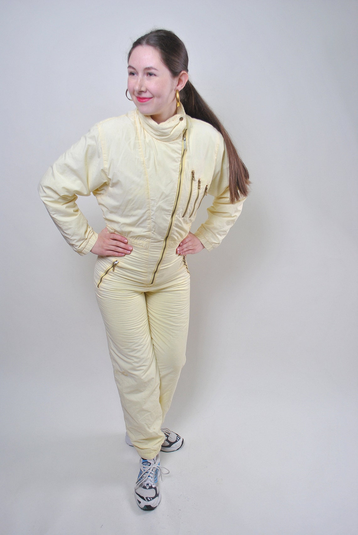 Vintage one piece yellow ski suit retro women snow suit Size Etsy