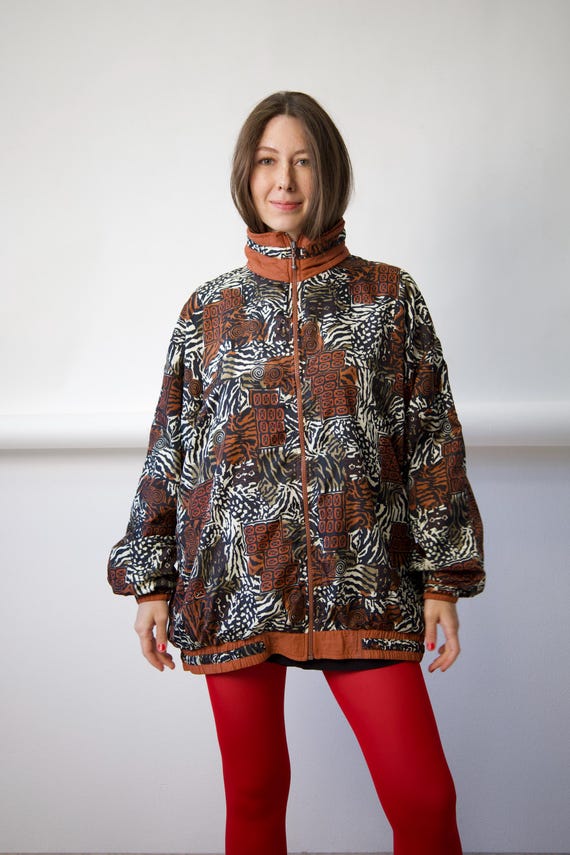 90s Tribal Animal Print Windbreaker Jacket Size XL