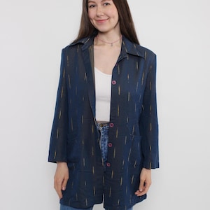 90s Vintage Striped Blouse: Blue Long Sleeve Top, Size M