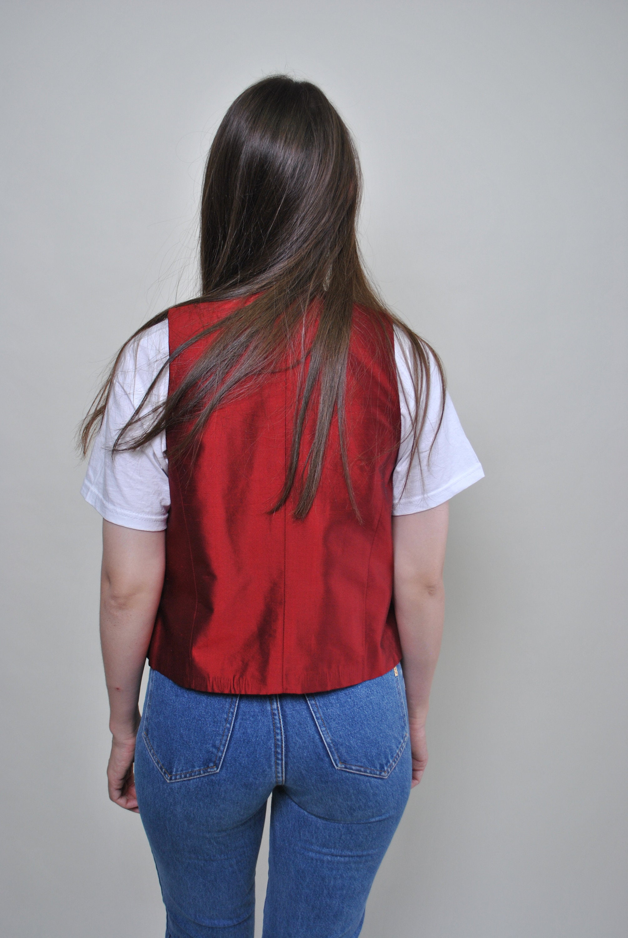 Vintage Red Vest: 90s Costume Top, Gold Buttons - Size L - Etsy