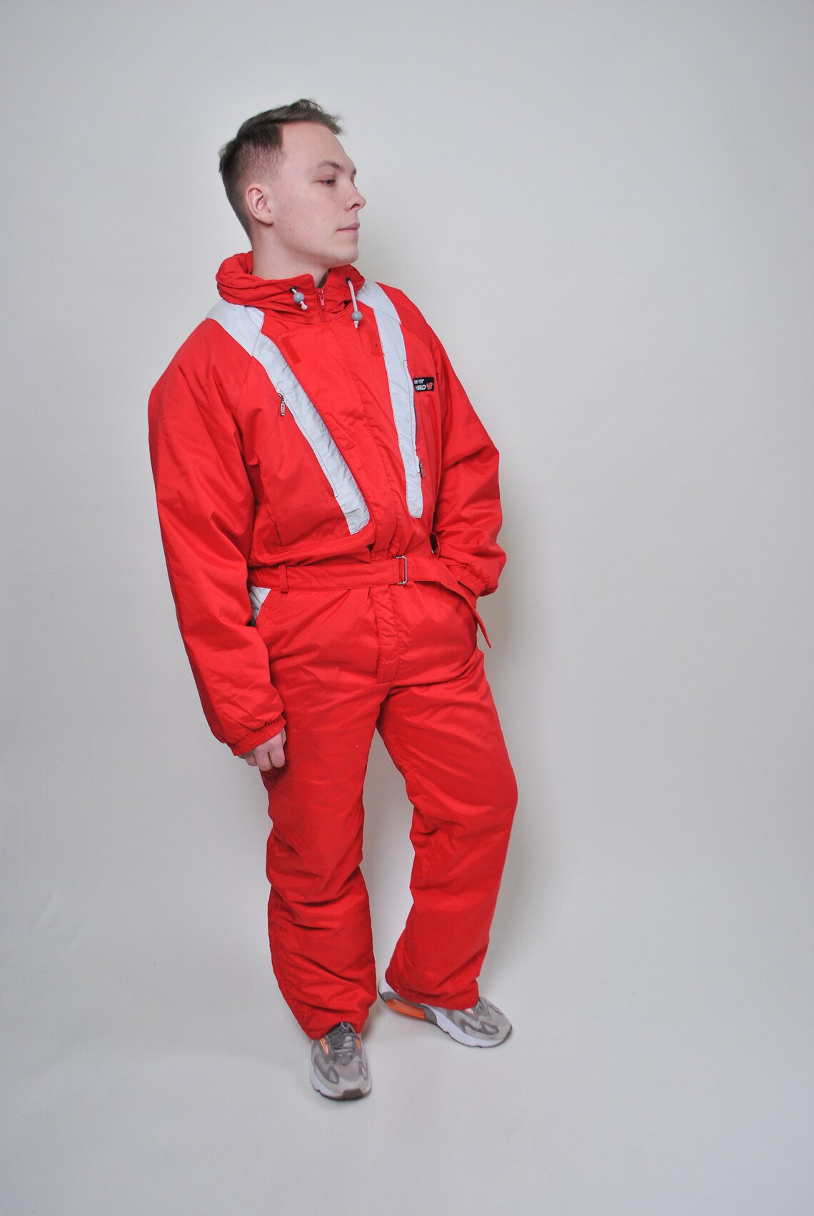 Retro One Piece Ski Suit Men Red Pattern Full Snow Suit Size Etsy