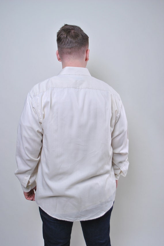 Vintage minimalist beige shirt, retro men button … - image 3