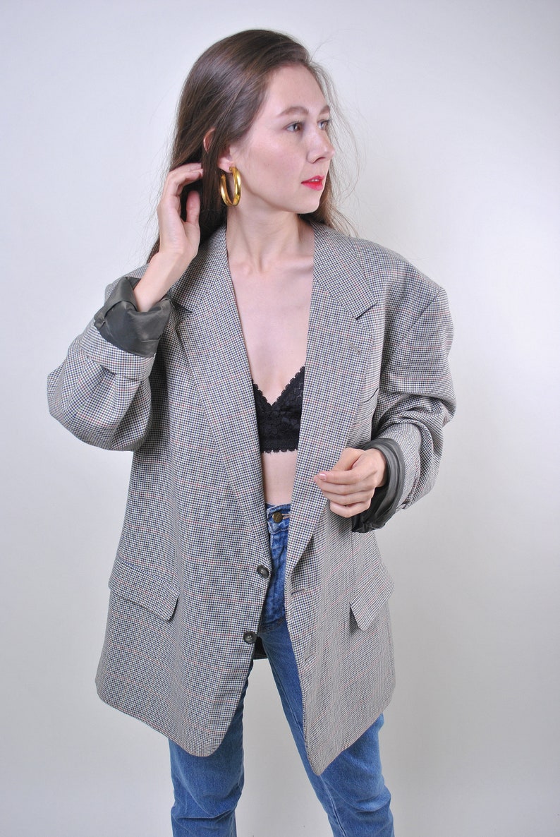 80s vintage oversize plaid women suit blazer ONE SIZE