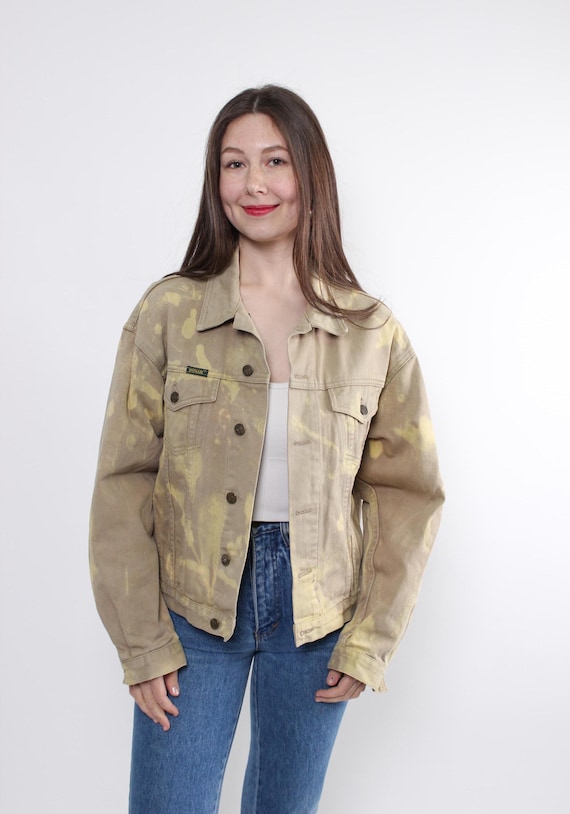Vintage acid wash denim jacket, 90s heavy cotton oversized grunge jean trucker jacket, M