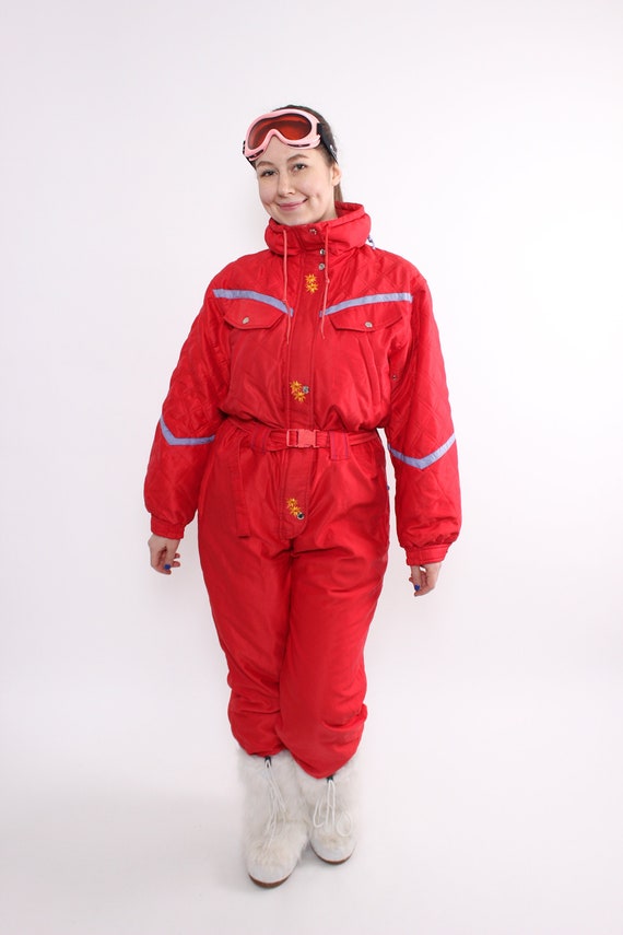 90s one piece ski suit, vintage red ski jumpsuit, 