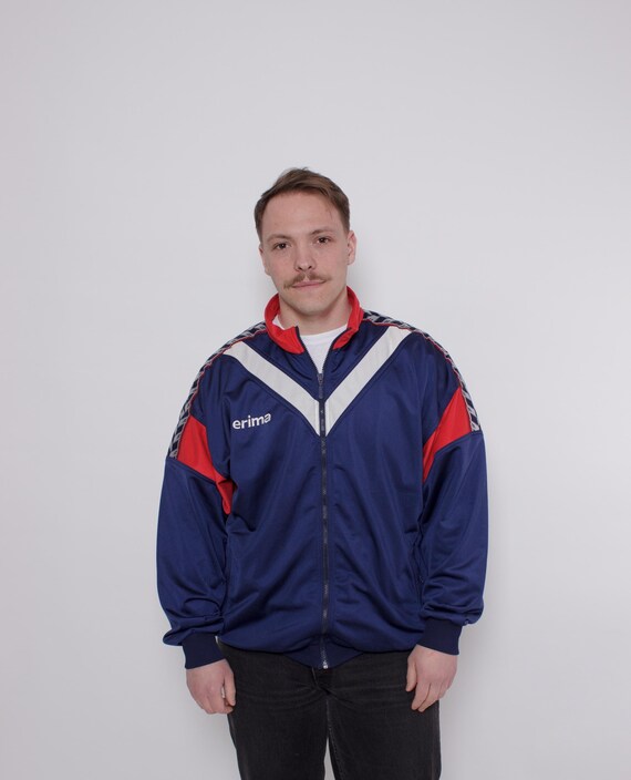 Vintage 90s Track Jacket Mens L Blue Red Sports Jacket Colorblock Athletic Windbreaker