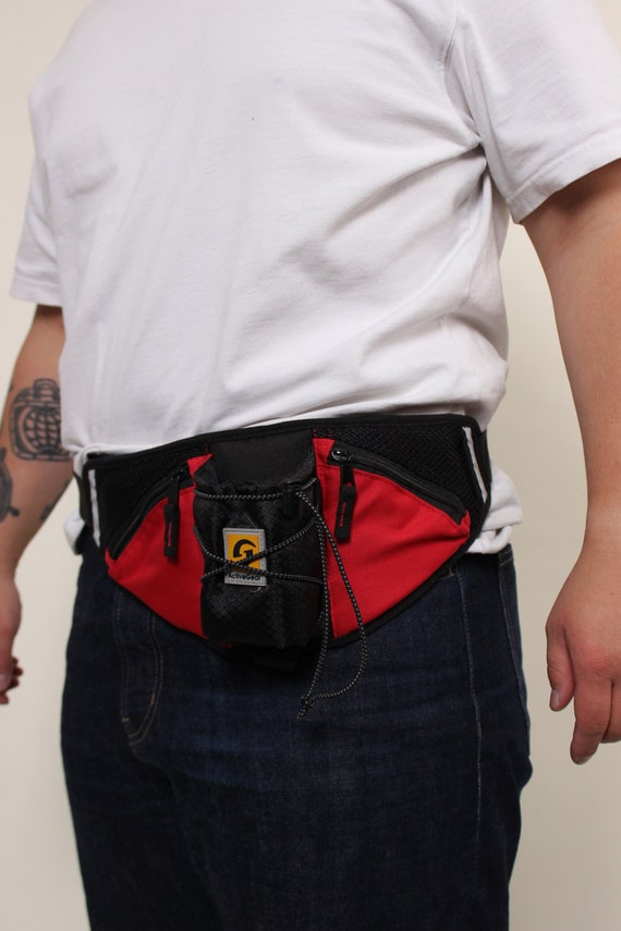 90s Red Black Hiking Waist Bag Vintage Sport Bum Bag Fanny Pack Crossbody