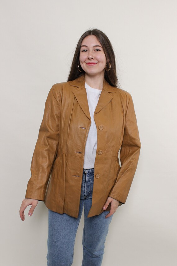 90s brown leather jacket, vintage western heritage blazer, Size M