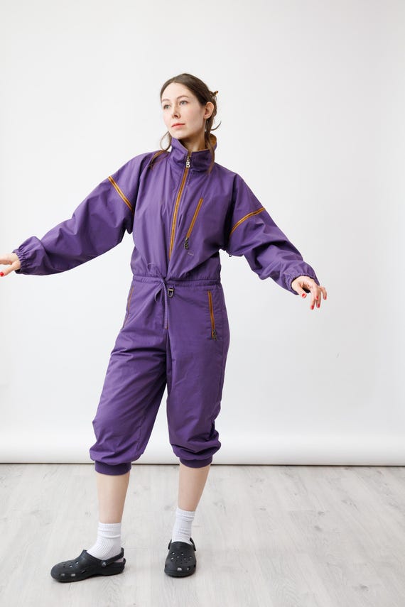 Bogner Purple Mustard Zip Vintage Ski Suit Jumpsuit Cropped Leg Size S