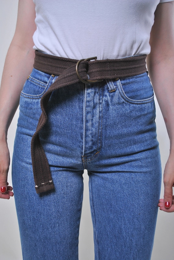 90s Vintage Brown Canvas Belt: Oversized Minimalist Cotton
