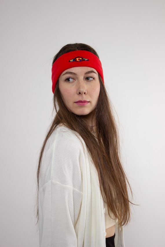 Vintage 90s Red Fleece Headband – Retro Sporty Ear Warmer, Unisex Activewear Accessory
