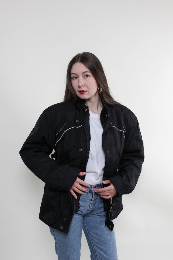 Vintage 90s Black Motorcycle Jacket: Motorsport Biker, Size XL