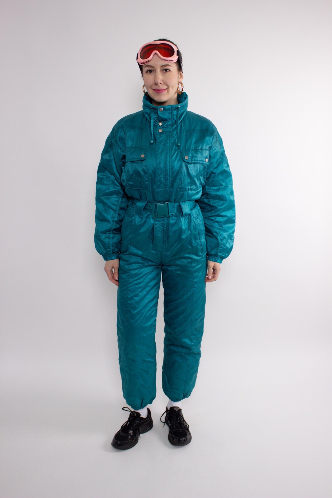 Vintage 90s Green One Piece Ski Suit, Retro Women's Snowsuit, Size