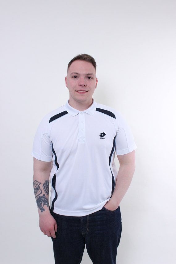 90s Lotto tennis polo, vintage athletic polo shirt in white color, Size M