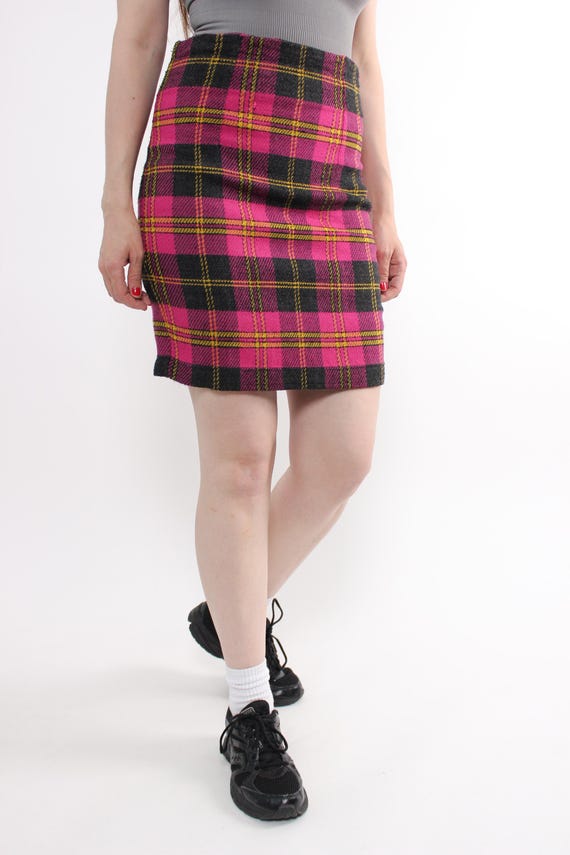 90s plaid mini skirt, vintage tartan winter skirt in red, pink, or blue