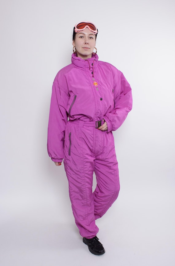90s Vintage Pink One Piece Ski Suit: Retro K-way Winter Jumpsuit, Size L