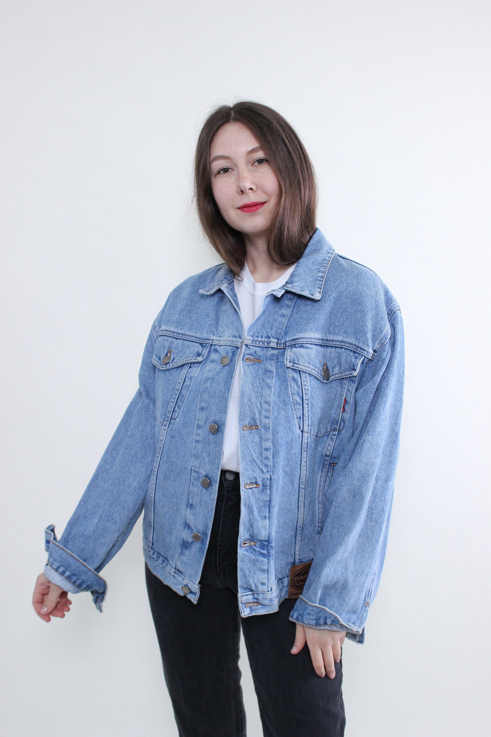 vintage 90s denim jacket in light blue.