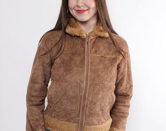 90s faux sheepskin jacket, vintage shearpa jacket, fake fur shearling coat, Size M