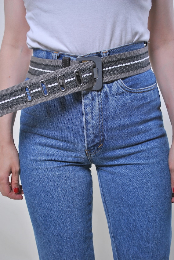 90s canvas belt, Vintage grey striped casual belt
