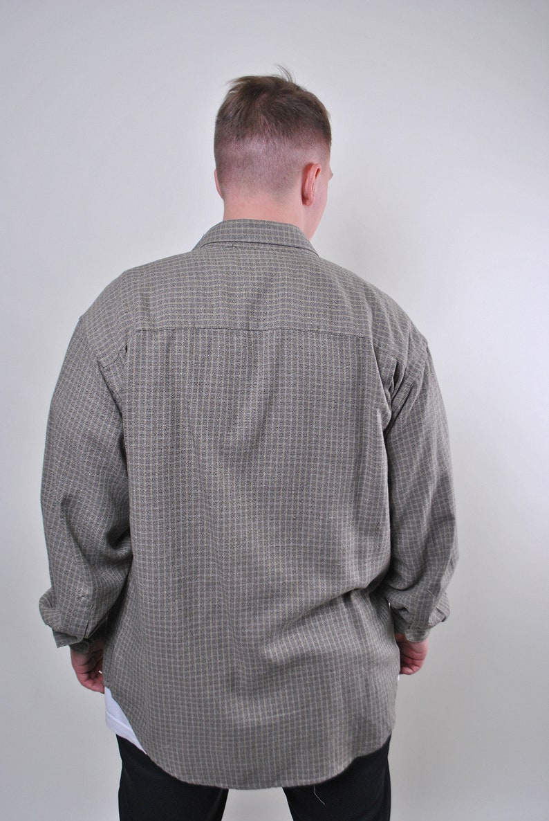 Vintage man grey plaid oversize long sleeve utility shirt Size L
