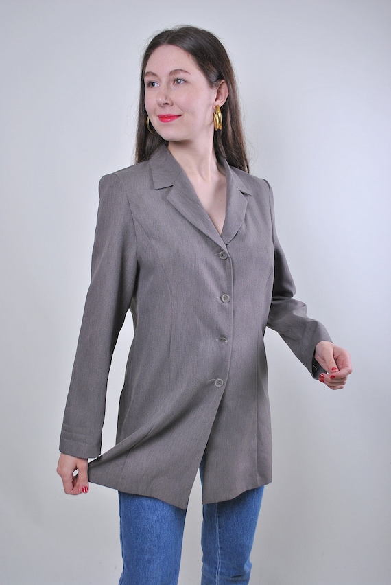 Women vintage grey minimalist formal blazer, Size