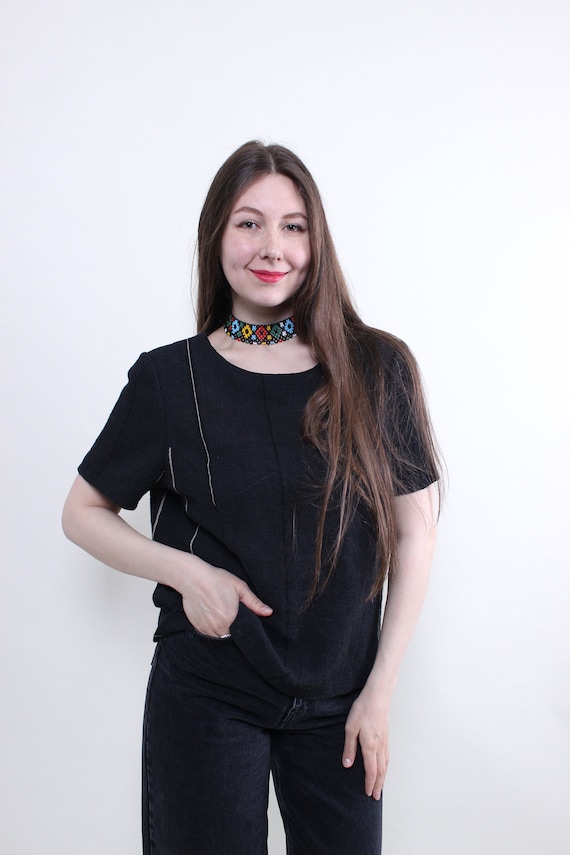 Y2k designer t-shirt, vintage 2000s heavyweight black tee, Size M
