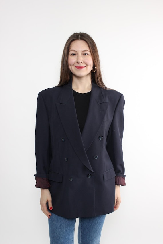 80s oversized double breasted blazer, vintage minimalist women suit jacket, Size L