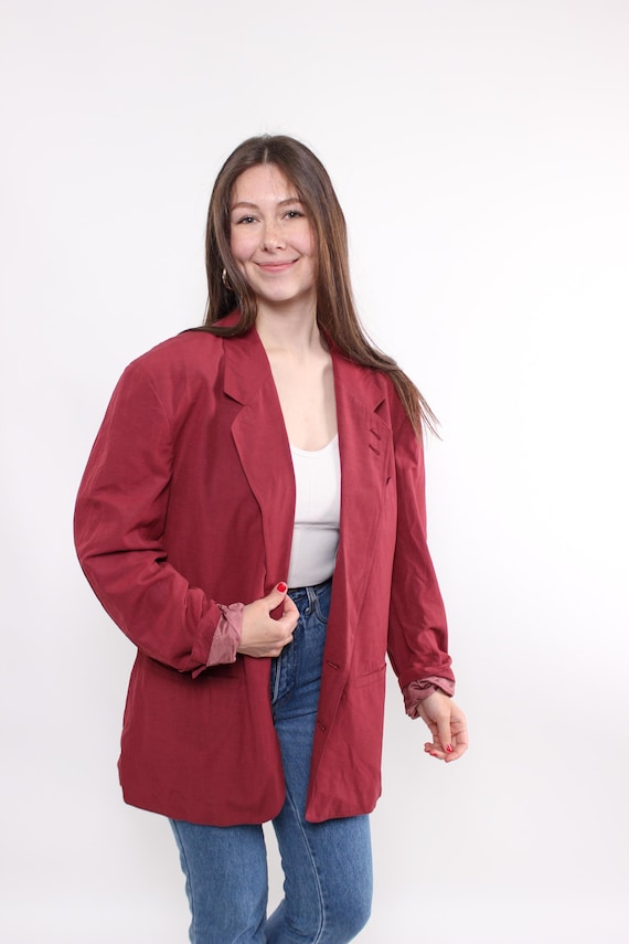 90s red colour suit jacket, vintage women formal blazer, Size L