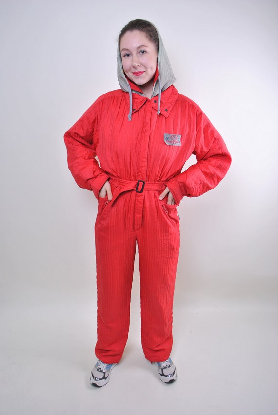 Red France Vintage Ski Suit Woman One Piece Snow Sui Gem