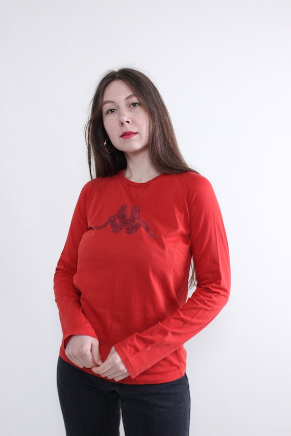 Y2k Kappa Long Sleeve T-shirt, Red Sport Wear Tee MEDIUM Size Minimalist Athletic  Top, Size M 