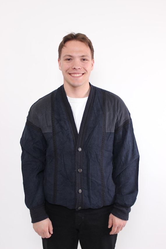 80s wool bomber jacket, vintage patchwork crop av… - image 2