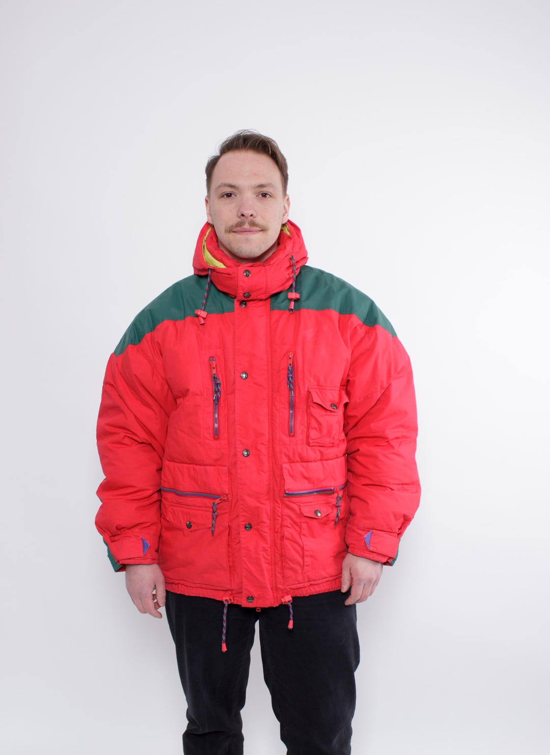 Vintage Red Down Jacket, 90s Duck Down Vibrant Hooded Coat, Size M - Etsy