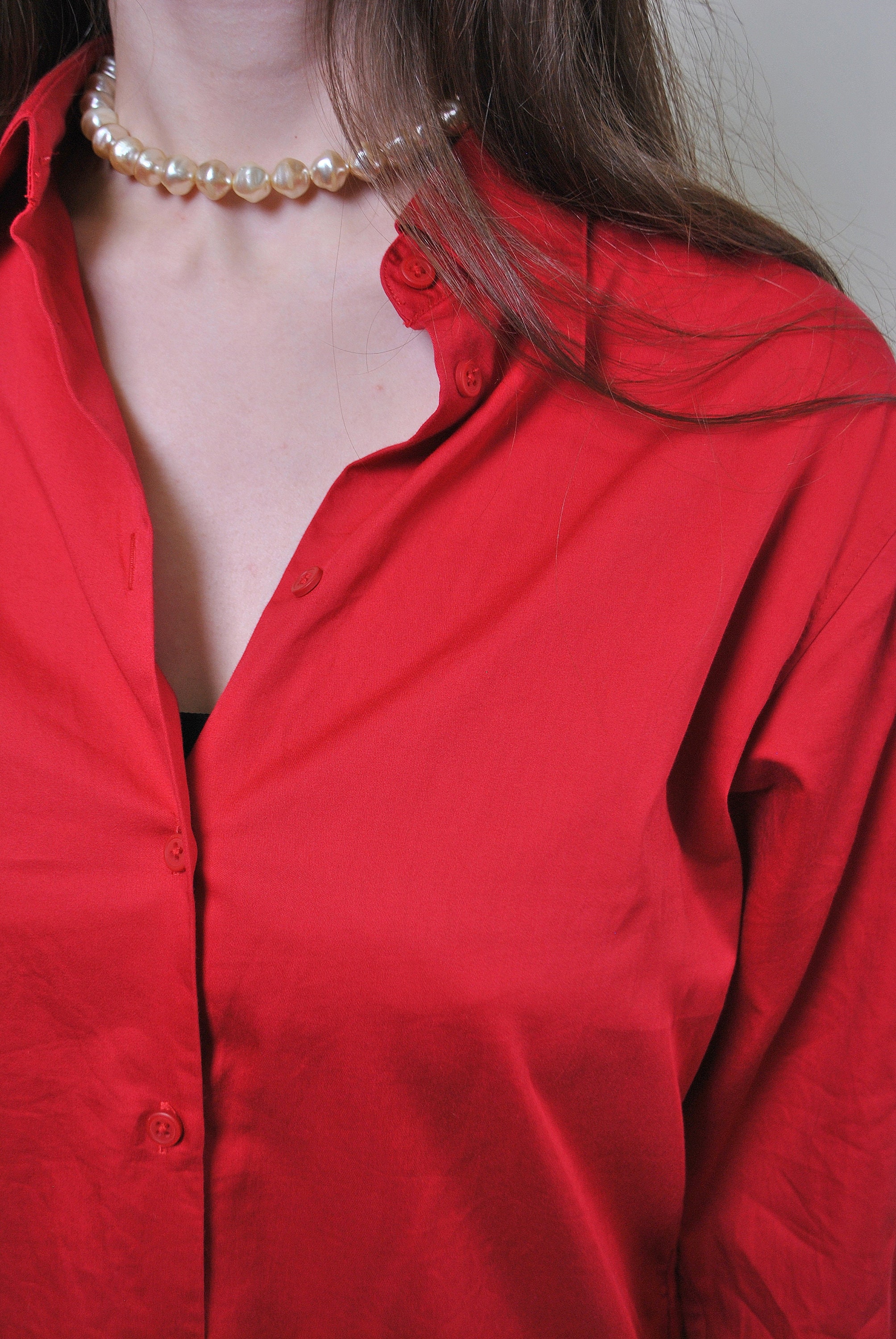 Vintage oversized red blouse 90s woman button up shirt Size | Etsy