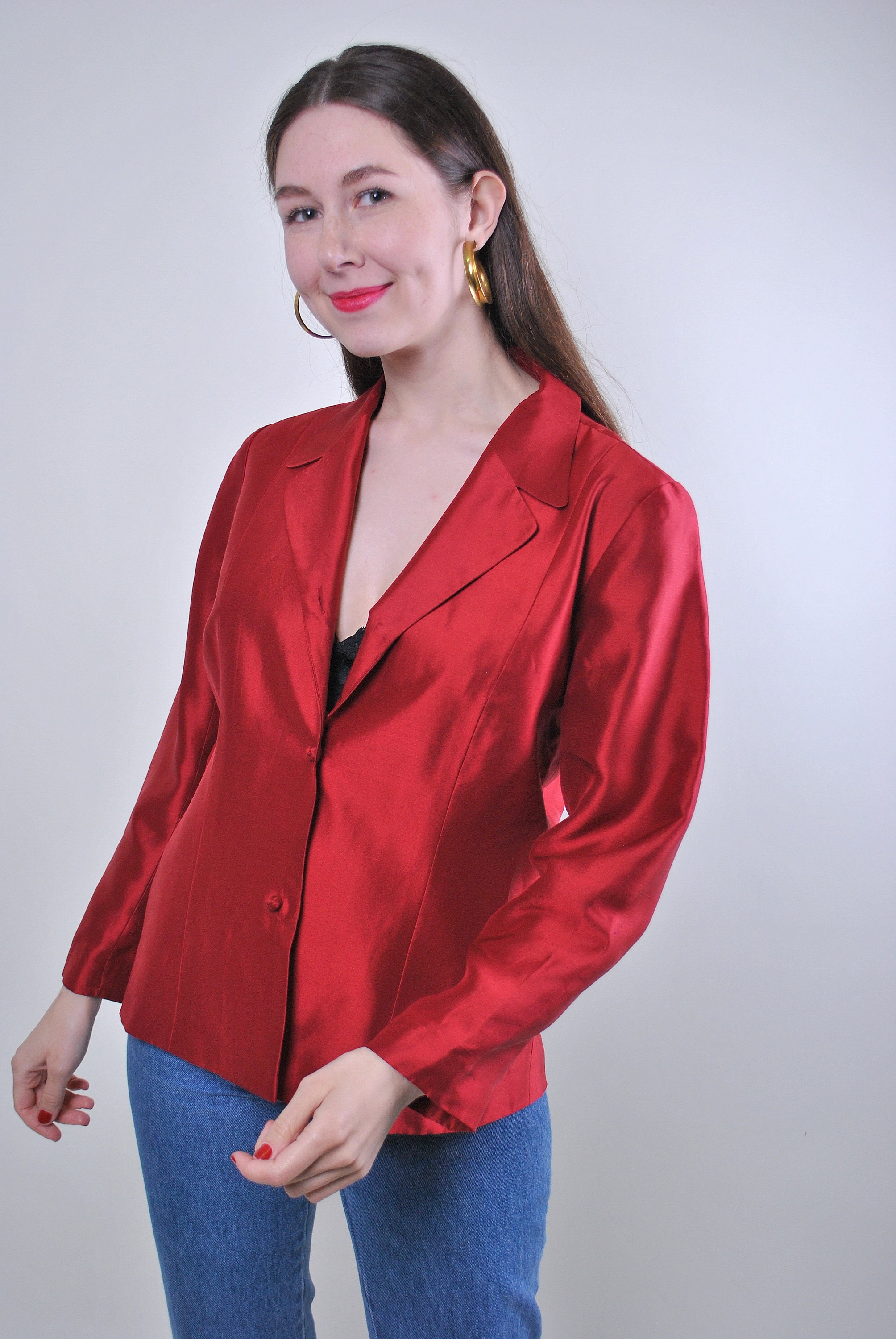 Women vintage red evening suit blouse Size M Etsy