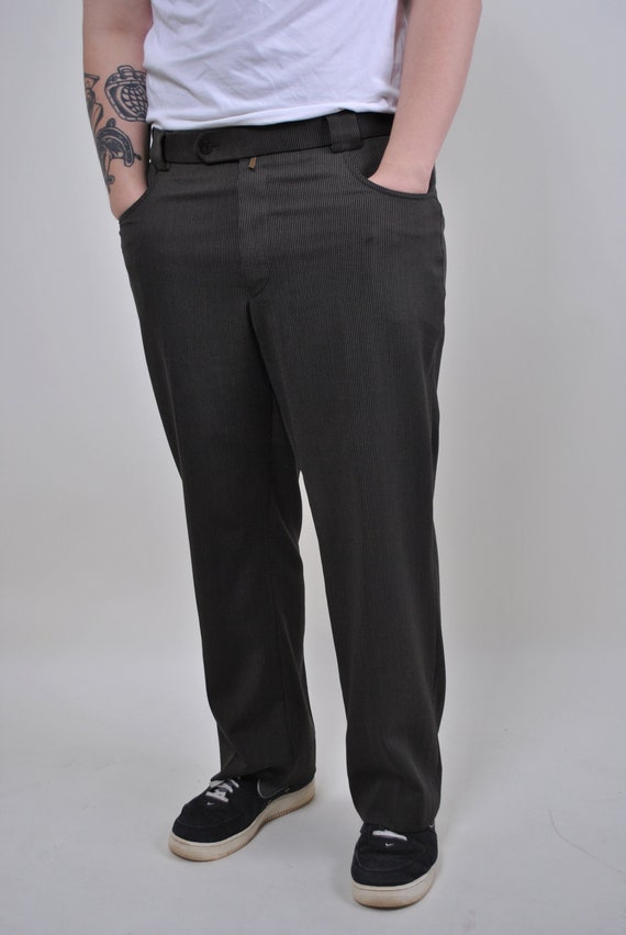 Vintage 90s Striped Suit Trousers - Brown Formal Pants Size W 39