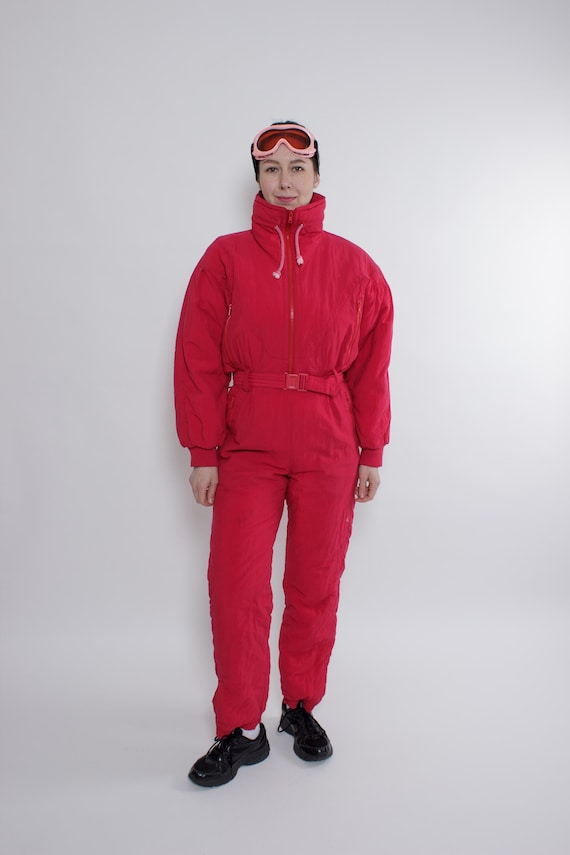 Vintage 90s Ski Suit, Women’s One Piece Pink Snowsuit, Winter Overall, Size M