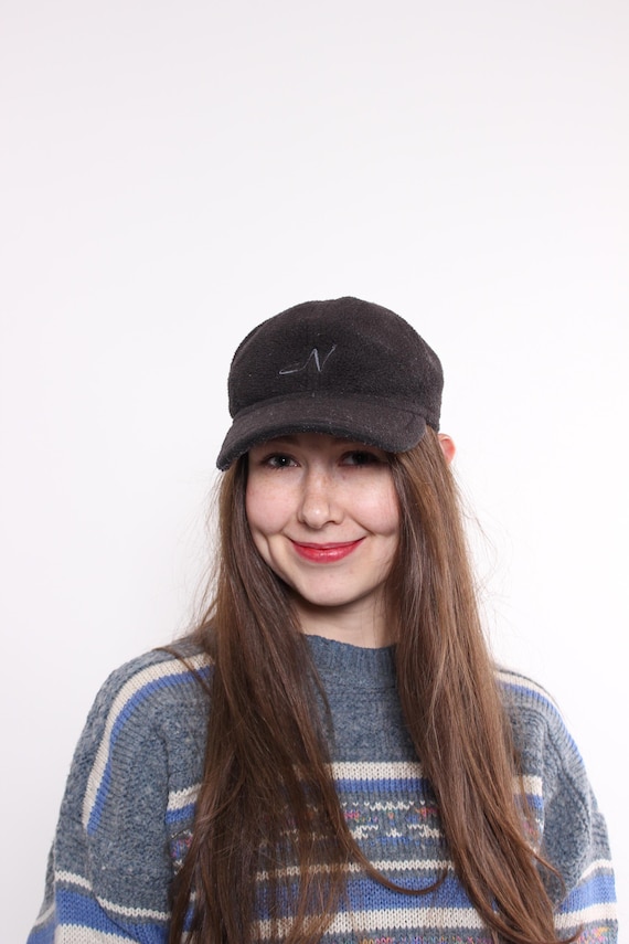 Vintage 90s Fleece Ski Cap: Brown Embroidered Winter Hat