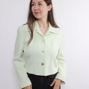 90s minimalist crop blazer, vintage button front cropped lightweight jacket, Size M