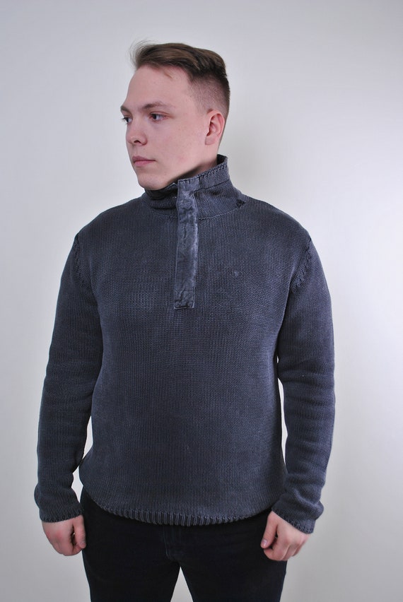 90s minimalist sweatshirt in grey, vintage quarter button work wear pullover, Size L