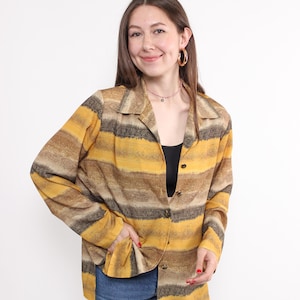 90s abstract print blouse, vintage funky striped blouse, Size L