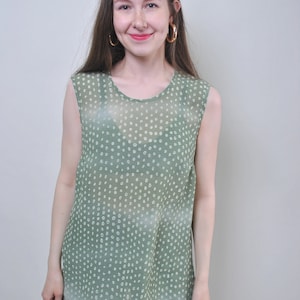 Débardeur vintage à pois des années 90 : imprimé abstrait vert, taille L