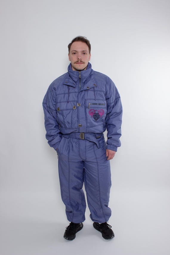 90s Blue One Piece Ski Suit, Vintage Apres Ski Snowsuit, Size L