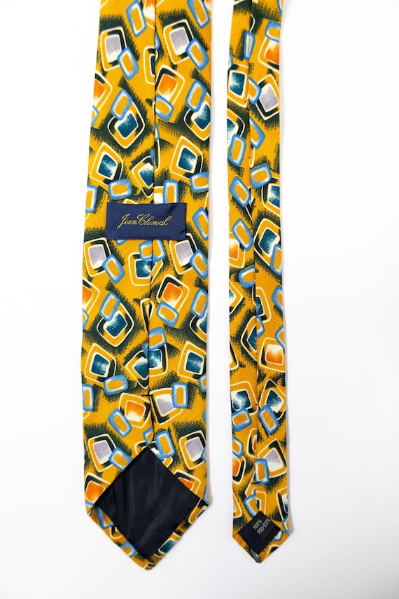 Mid Century Print Tie Mustard Yellow Teal Abstract Geometric 90s Vintage Mens